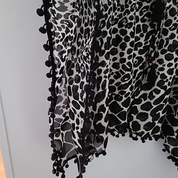 Leopard Print Swim Suit Cover Up by Club Z Collection Black Pom Pom Trim Size Me - Picture 6 of 7